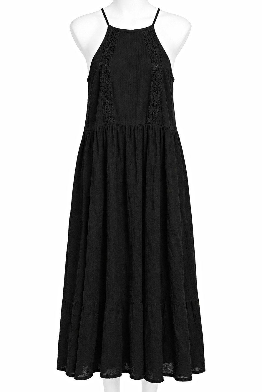 Mossimo Dress Womens Size S Black Solid Halter Sleeveless Midi Keyhole Back